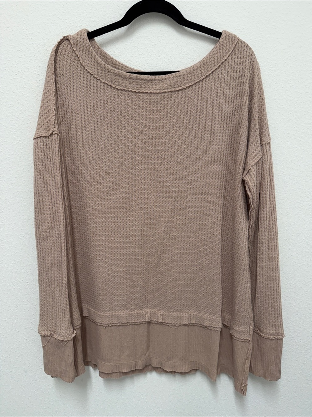 We The Free Taupe Waffle-Knit Long Sleeve Top